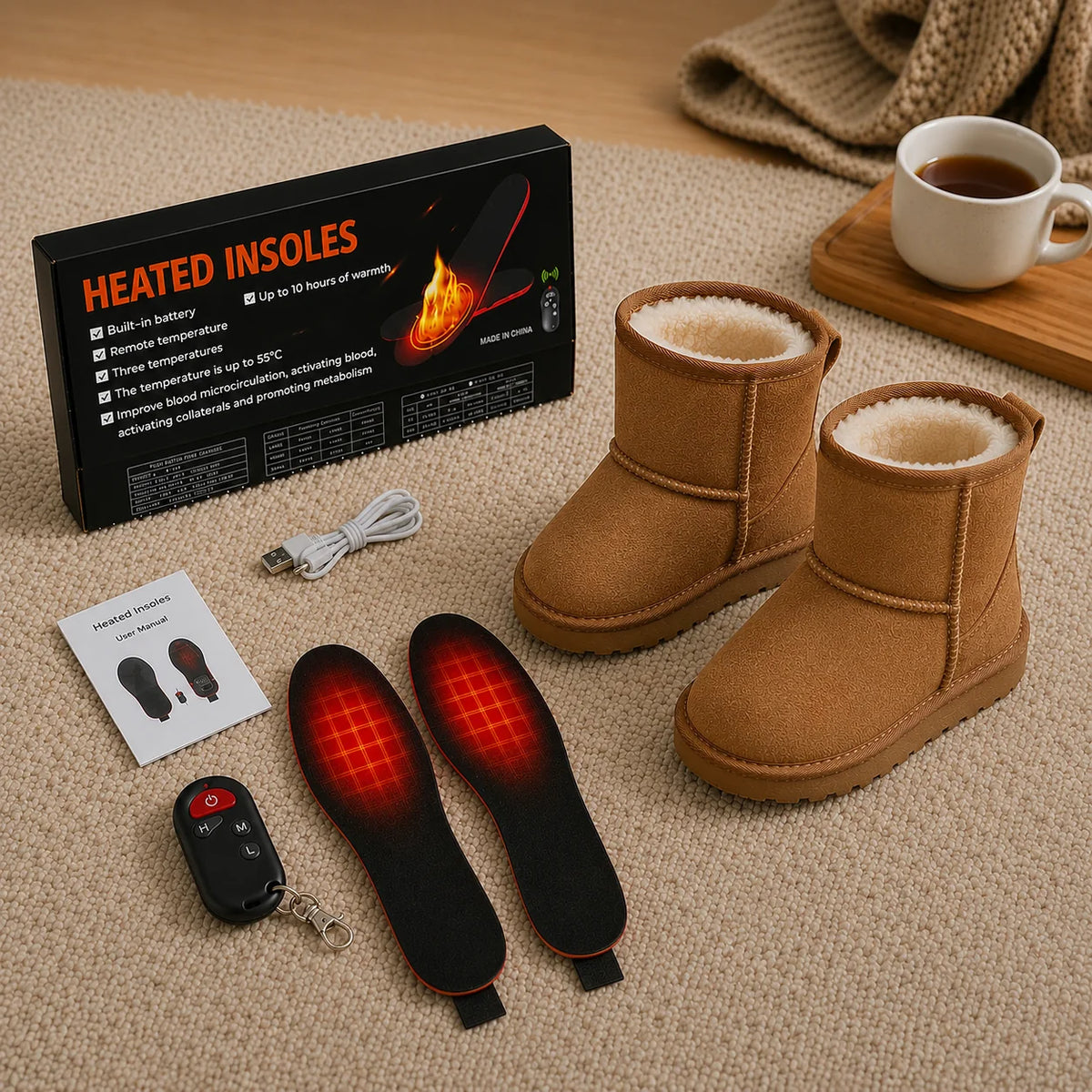 Rechargeable Heated Insoles with Wireless Remote Control for Warm Feet in Winter Shoes Comfort | Sansoti