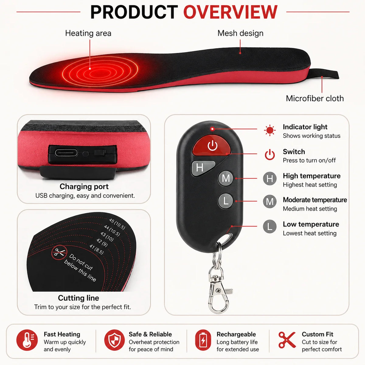 Rechargeable Heated Insoles with Wireless Remote Control for Warm Feet in Winter Shoes Comfort | Sansoti