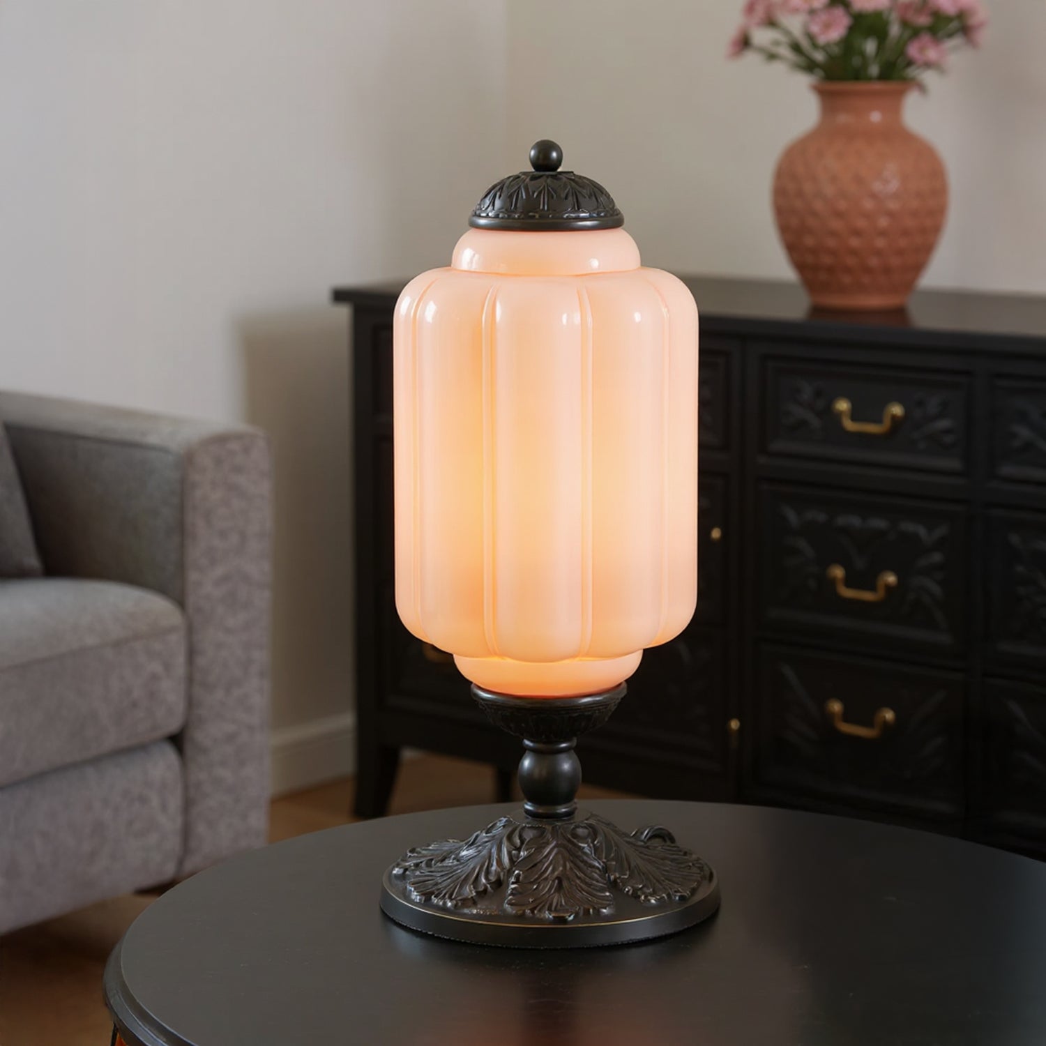 Retro Tafellampen met Getextureerd Crèmekleurig Glas – Franse Vintage Stijl met Messing of Zwart Frame | Sansoti