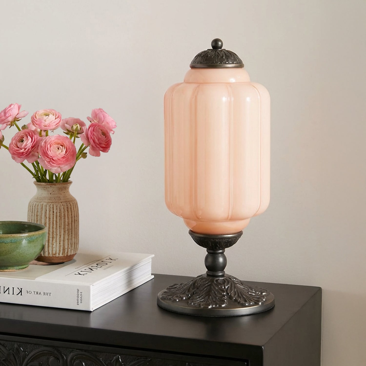 Retro Tafellampen met Getextureerd Crèmekleurig Glas – Franse Vintage Stijl met Messing of Zwart Frame | Sansoti