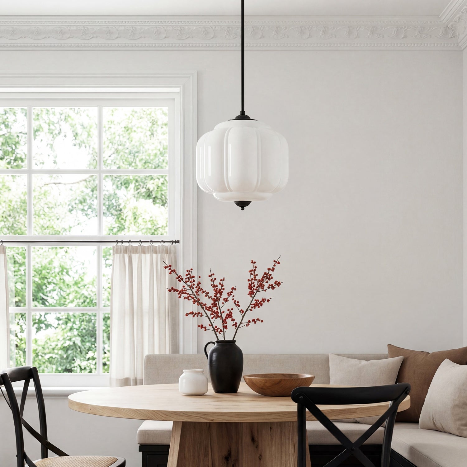 Vintage Melkglas Hanglamp met Messing Armatuur – Klassiek Retro Design voor Eetkamer, Hal & Leeshoek | Sansoti