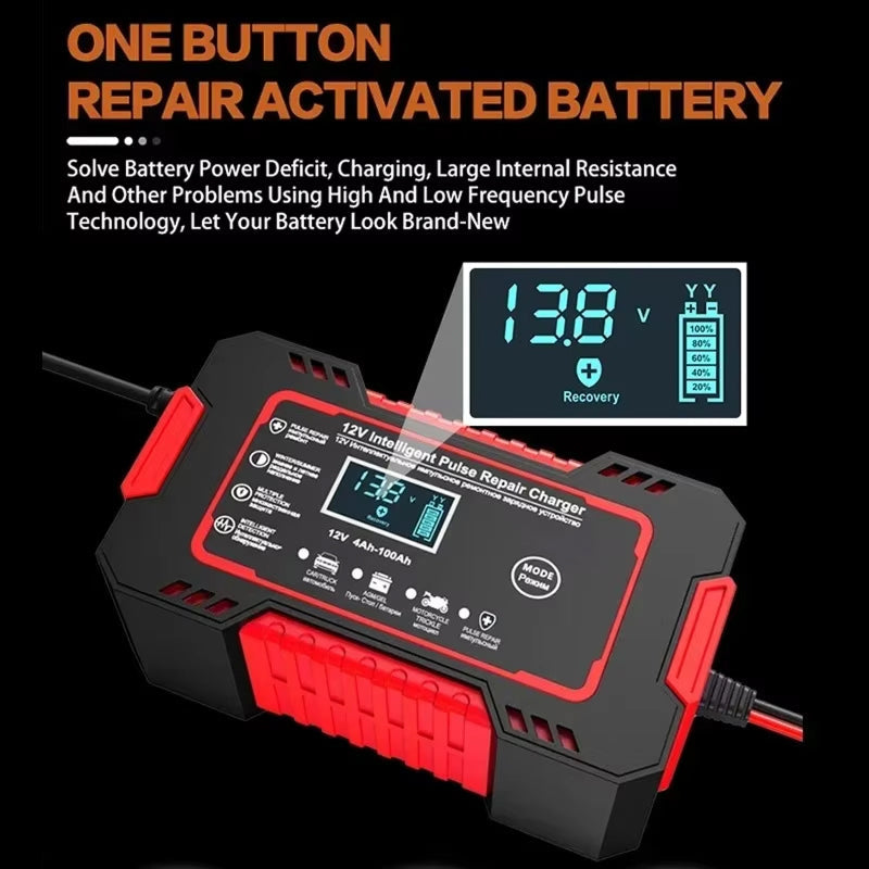 Intelligentes Batterieladegerät 12V 6A mit Impuls-Reparaturtechnologie für Auto Motorrad Boot Wohnmobil Wohnwagen Akku-Pflege | Sansoti