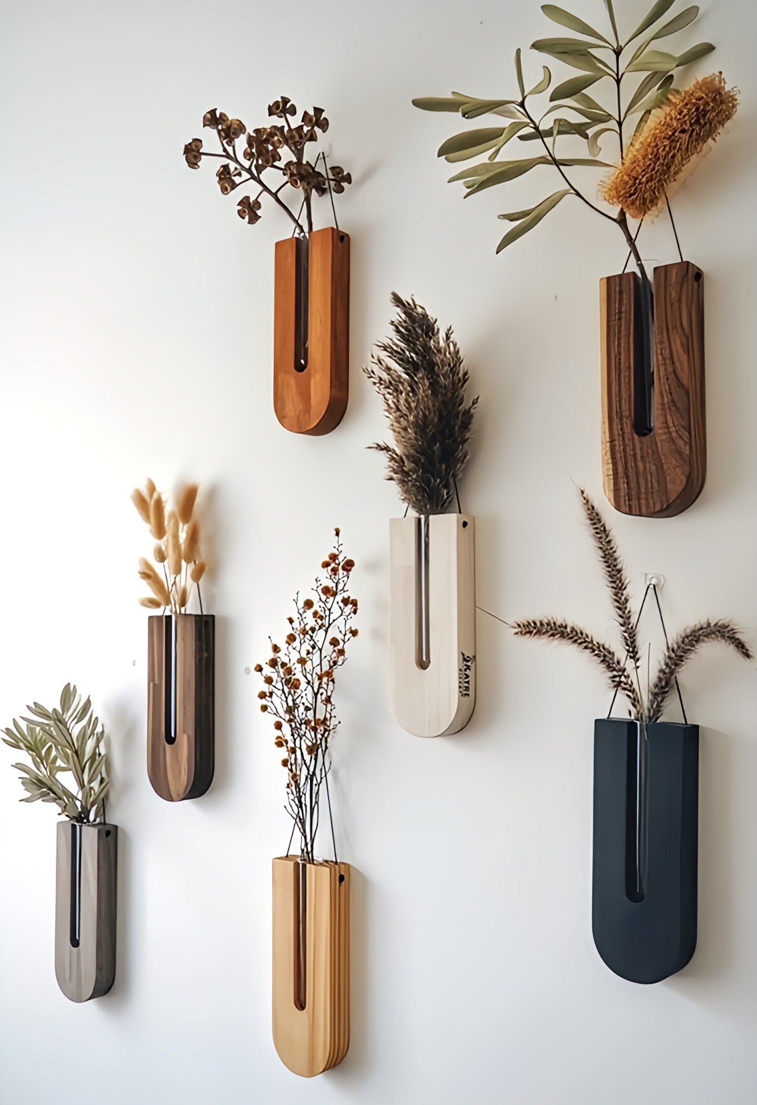 Wandblumenhalter aus Holz, 7-teiliges Set, Kiefernholz, vertikaler Pflanzenhalter | Restfield