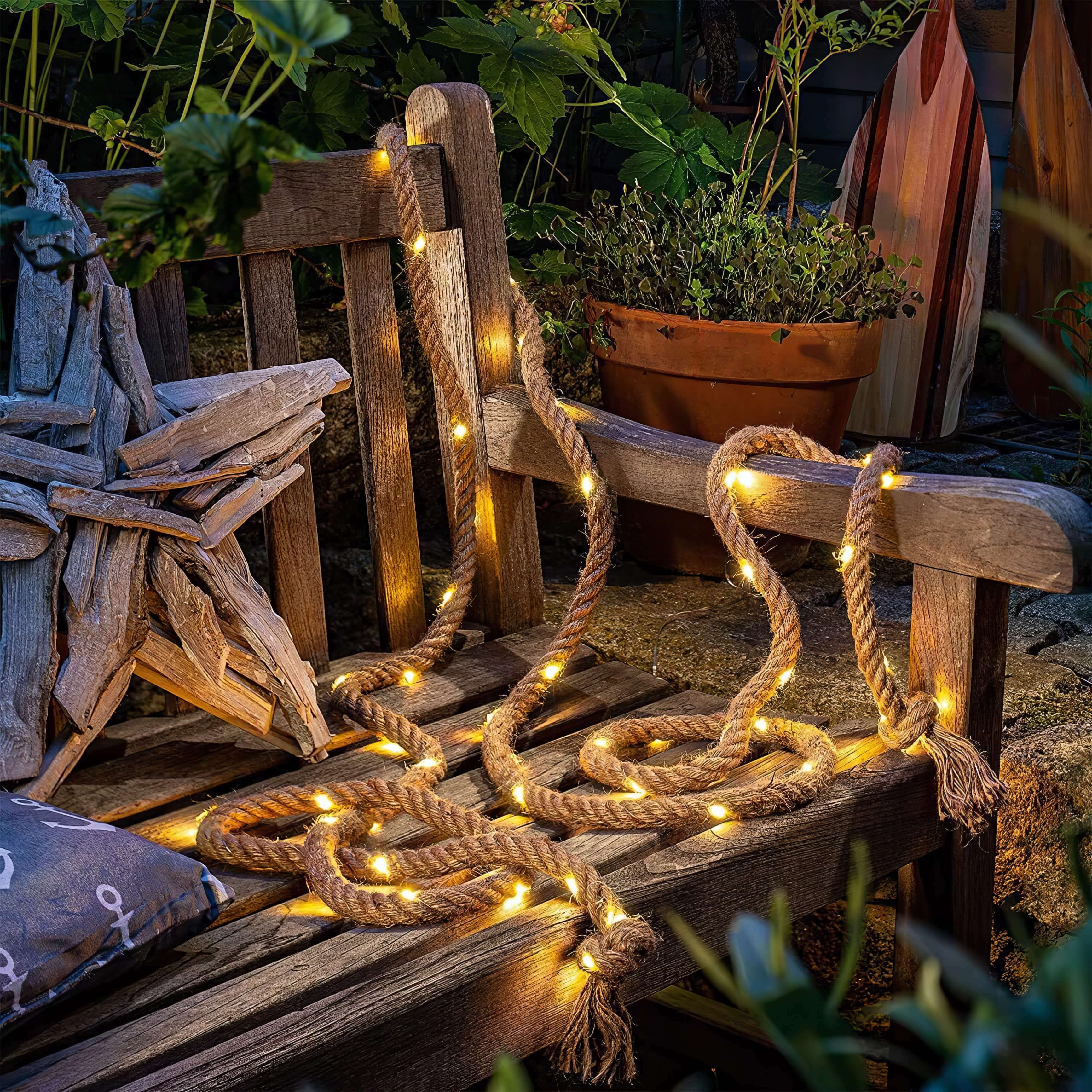 Natural Decorative Hemp Rope with Integrated LED Light String Warm White 4.5 m Rustic Ambient Light Garland for Indoor and Outdoor | Sansoti