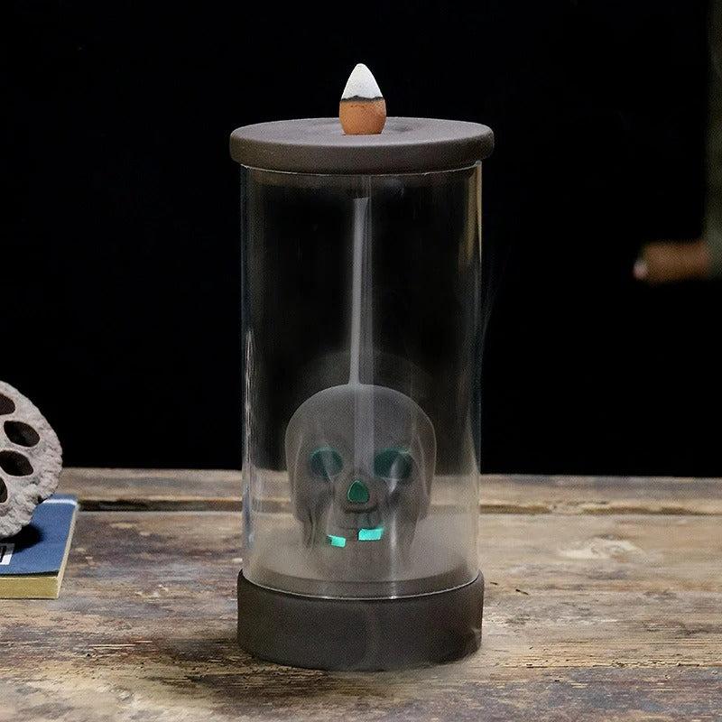 Porte-encens cascade en céramique avec éclairage LED, citrouille tête de mort, décoration d’Halloween et éclairage d’ambiance | Sansoti