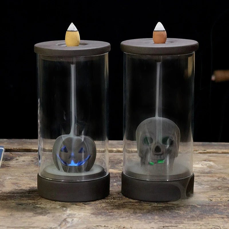 Porte-encens cascade en céramique avec éclairage LED, citrouille tête de mort, décoration d’Halloween et éclairage d’ambiance | Sansoti