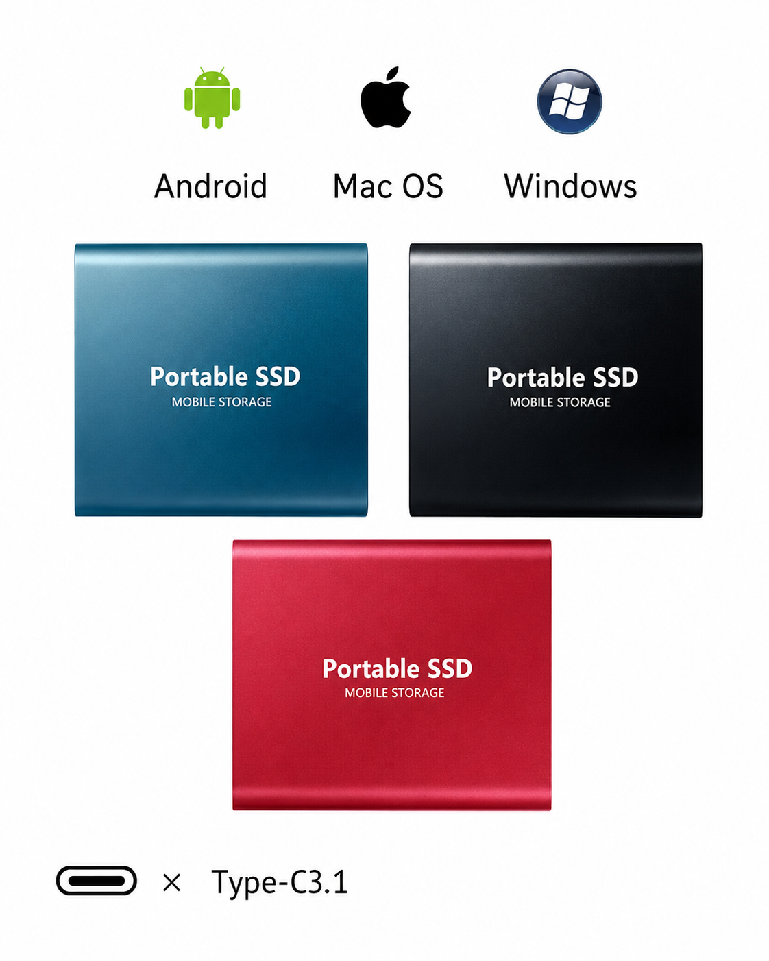 External Storage Solution with SSD 128TB Fast Data Transmission Compact Aluminum Case USB-C Compatibility for PC Mac Android | Sansoti