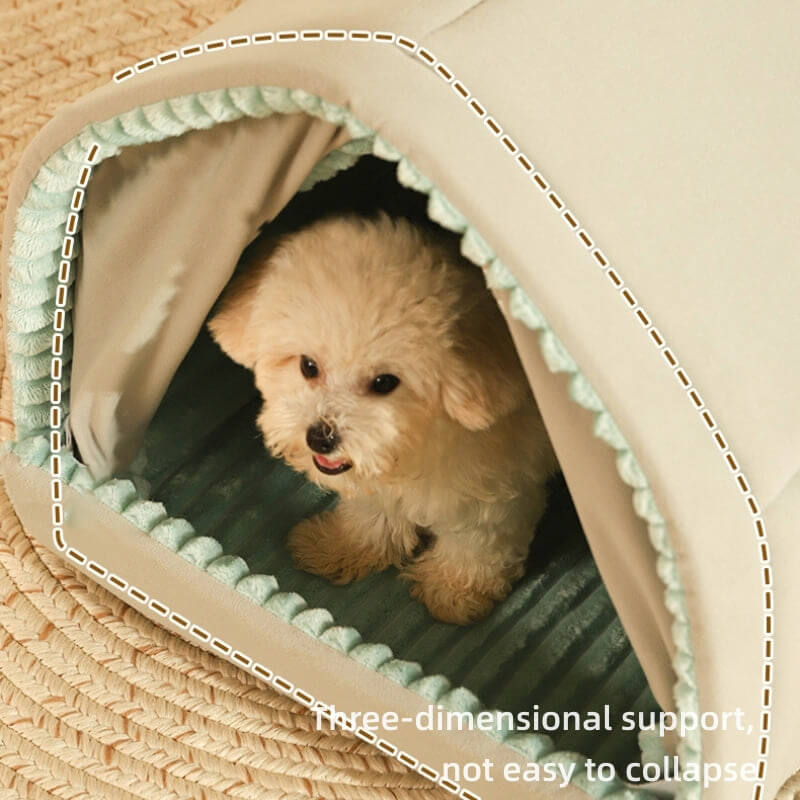 Pet Bed with Curtains Enclosed Basket Polyester Dog Bed Cat Bed Resting Place Comfort Cozy Pets | Sansoti