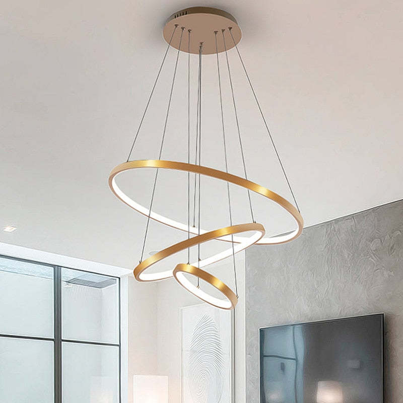 LED Pendant Light Metal Three Rings Adjustable Gold White Black Living Room Dining Room Bedroom Modern Design | Sansoti