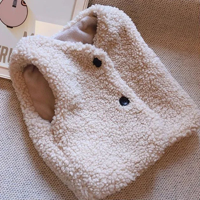 Plush Children's Teddy Faux Fur V-Neck Vest 1-6 Years Boys Girls Autumn Winter Outerwear | Sansoti