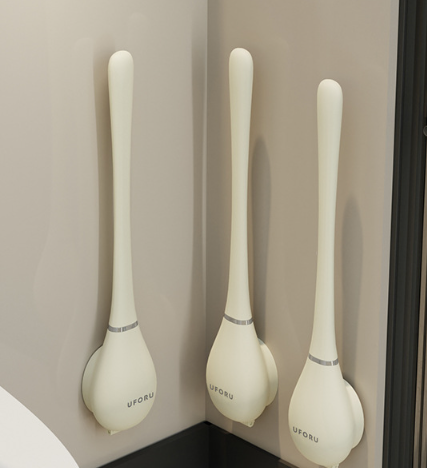 Siliconen Toiletborstel met Wandhouder - Moderne Hygiënische WC Borstel met Vlakke Kop - Beige Wit Groen - Badkameraccessoire met Drip Tray | Sansoti