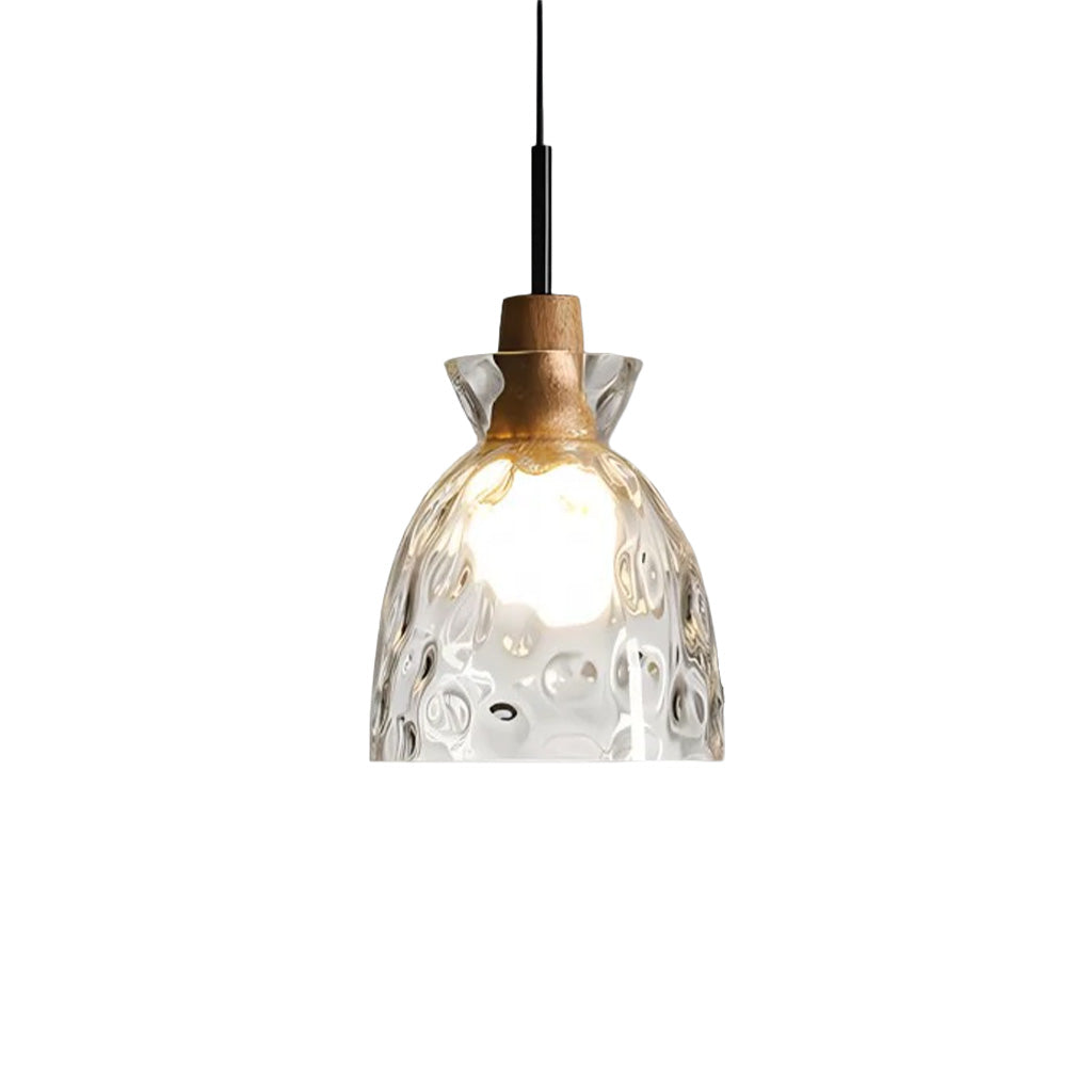 Glazen Hanglamp met Geslepen Koepel en Houten Accenten – Rustieke Eethoekverlichting | Sansoti
