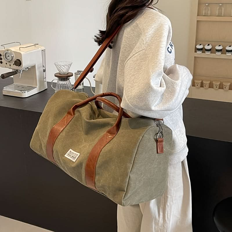 Vintage-Canvas-Wochenendtasche mit geräumigen Fächern für Reisen, Fitnessstudio und Sport, lässiger Retro-Stil, Reisetasche, Schultertasche | Sansoti