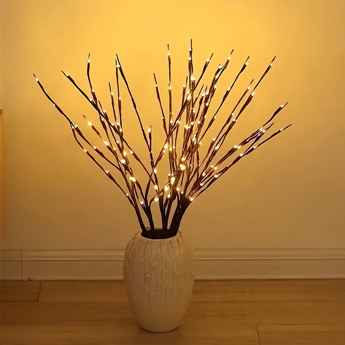 Decoratieve Takverlichting met Bloesem LED Warm Wit op Batterij Sfeerlampen Houten Set 2 Stuks Woonkamer | Sansoti