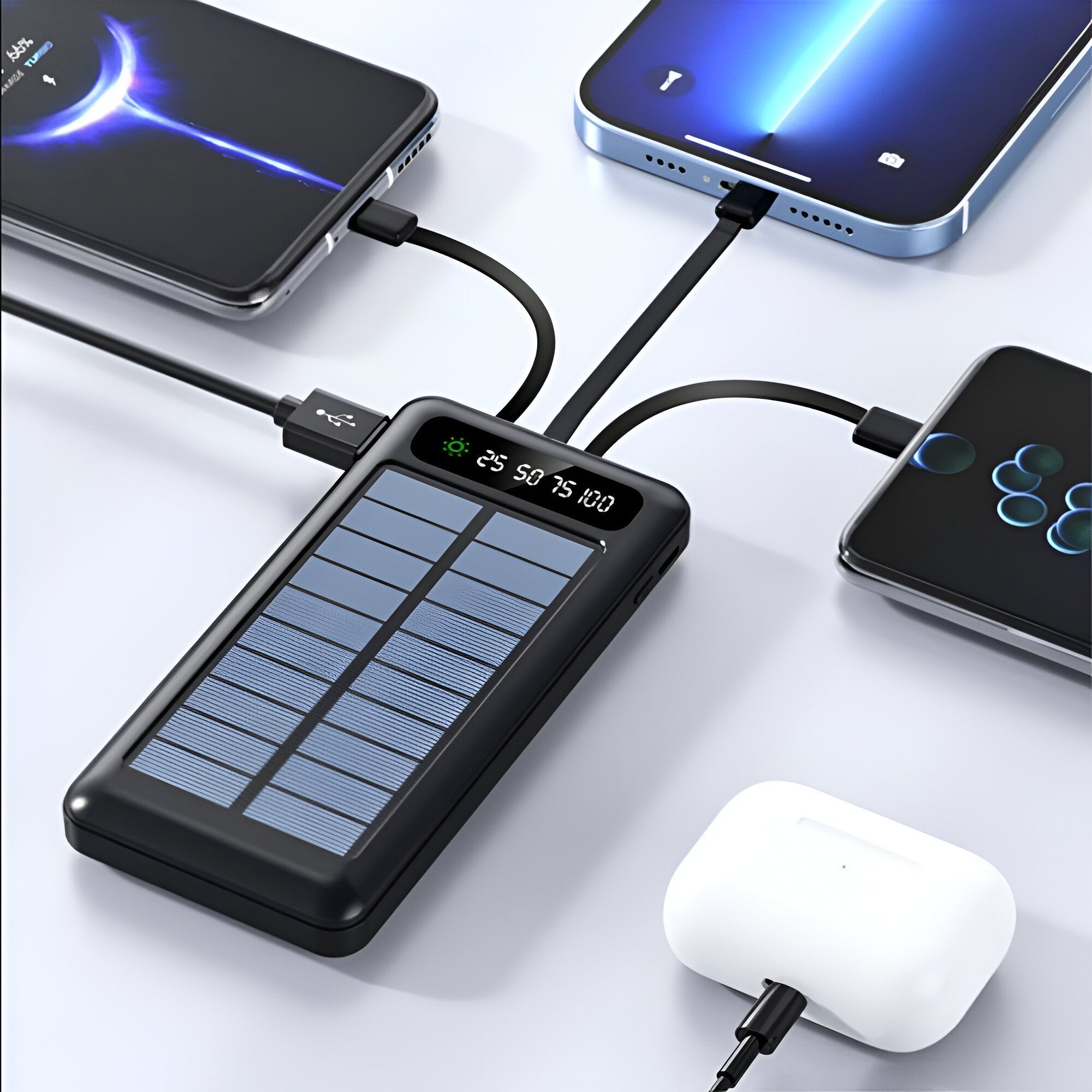 Draagbare Zonne-Energiebank 20.000mAh Externe Accu met LED-Display voor Smartphones Tablets Camping Reis Outdoor Opladen USB | Sansoti