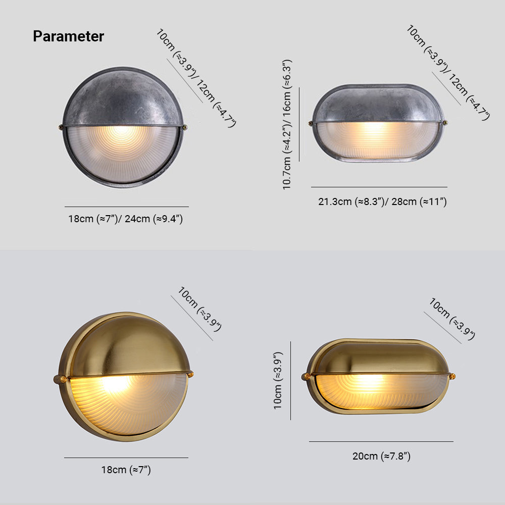 Außenwandleuchte aus Metall und Glas, wasserdicht IP65, Gold/Silber, rund/oval, für Balkon, Terrasse und Garten, stimmungsvolle Beleuchtung | Sansoti