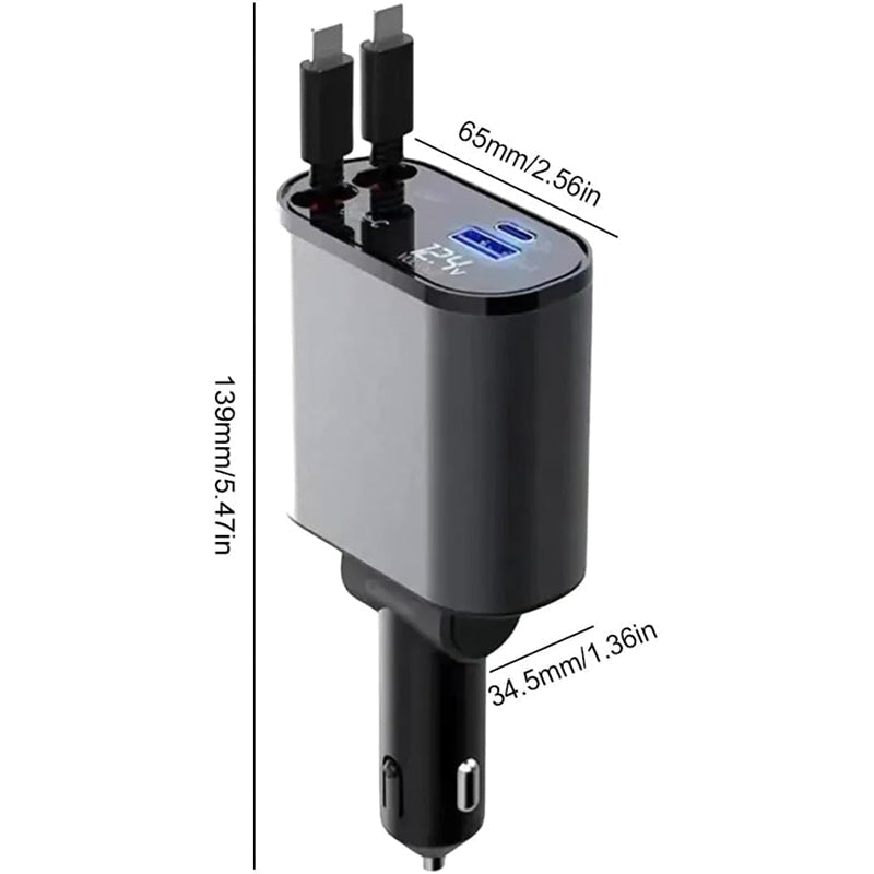 Auto Snellader Intrekbare Kabel 4-in-1 Type-C Lightning Micro-USB Sigarettenaansteker Oplader 12V 24V Auto | Sansoti
