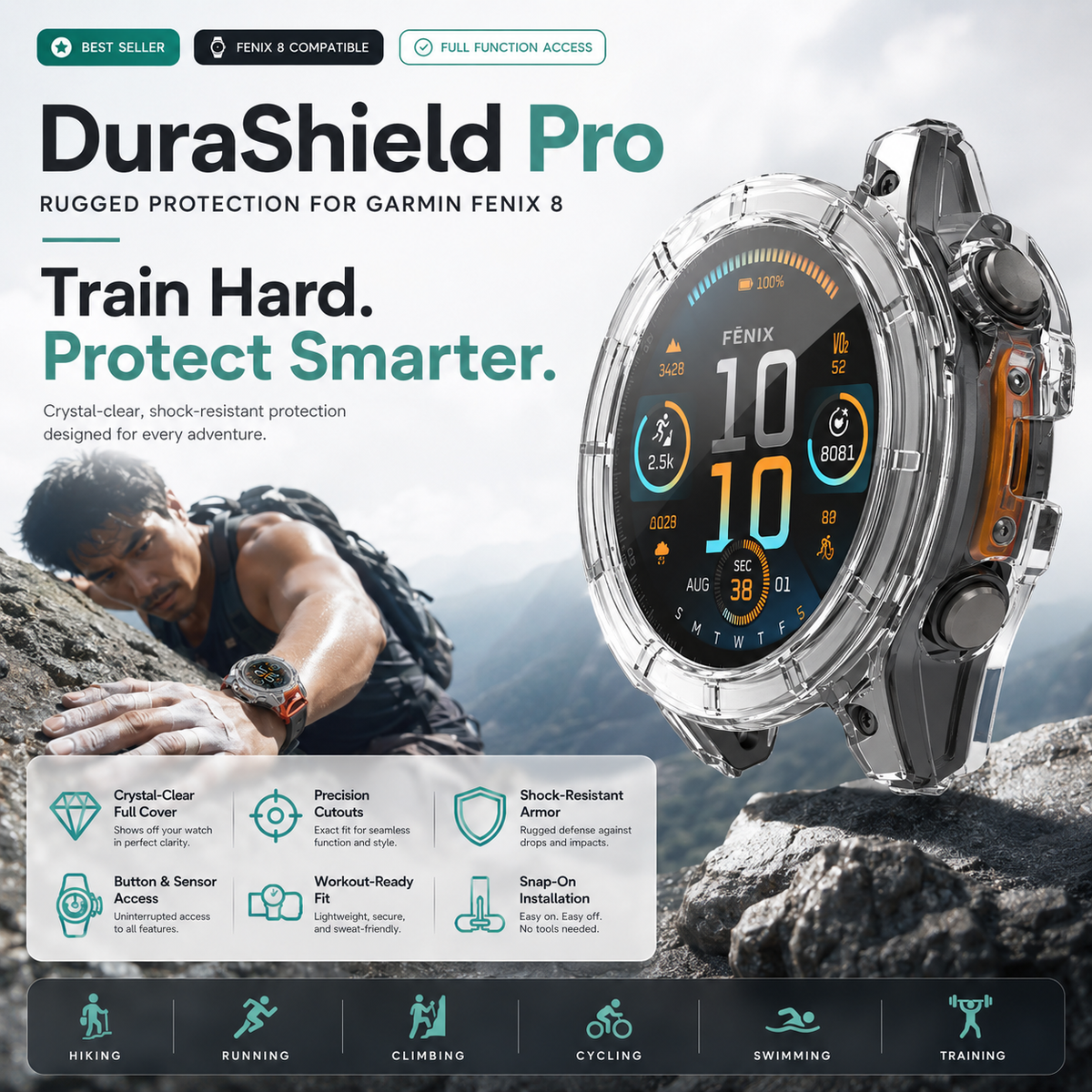 Protective Case for Smartwatch with Tempered Glass Screen Protection 51mm 47mm 43mm Black Transparent Watch | Sansoti