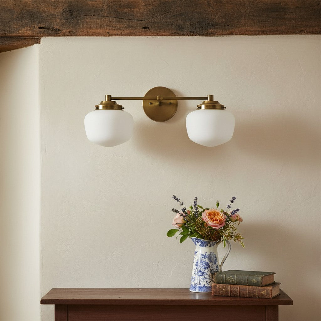 Globe Wandlamp Klassieke Badkamer Schoolhouse Verlichting Mat Opaal Glas voor Spiegel en Wastafel | Sansoti
