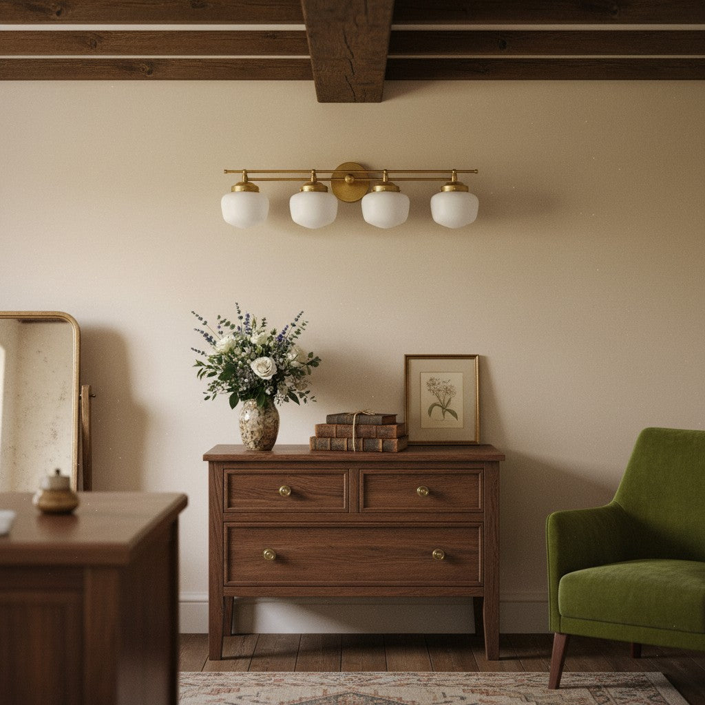 Globe Wandlamp Klassieke Badkamer Schoolhouse Verlichting Mat Opaal Glas voor Spiegel en Wastafel | Sansoti