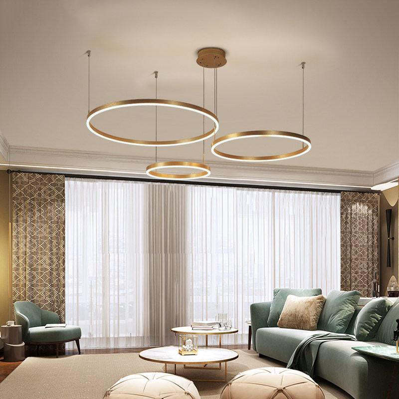 Modern Circular Pendant Light Metal LED Dimmable Black Gold Brown Living Room Dining Room Bedroom Adjustable | Sansoti