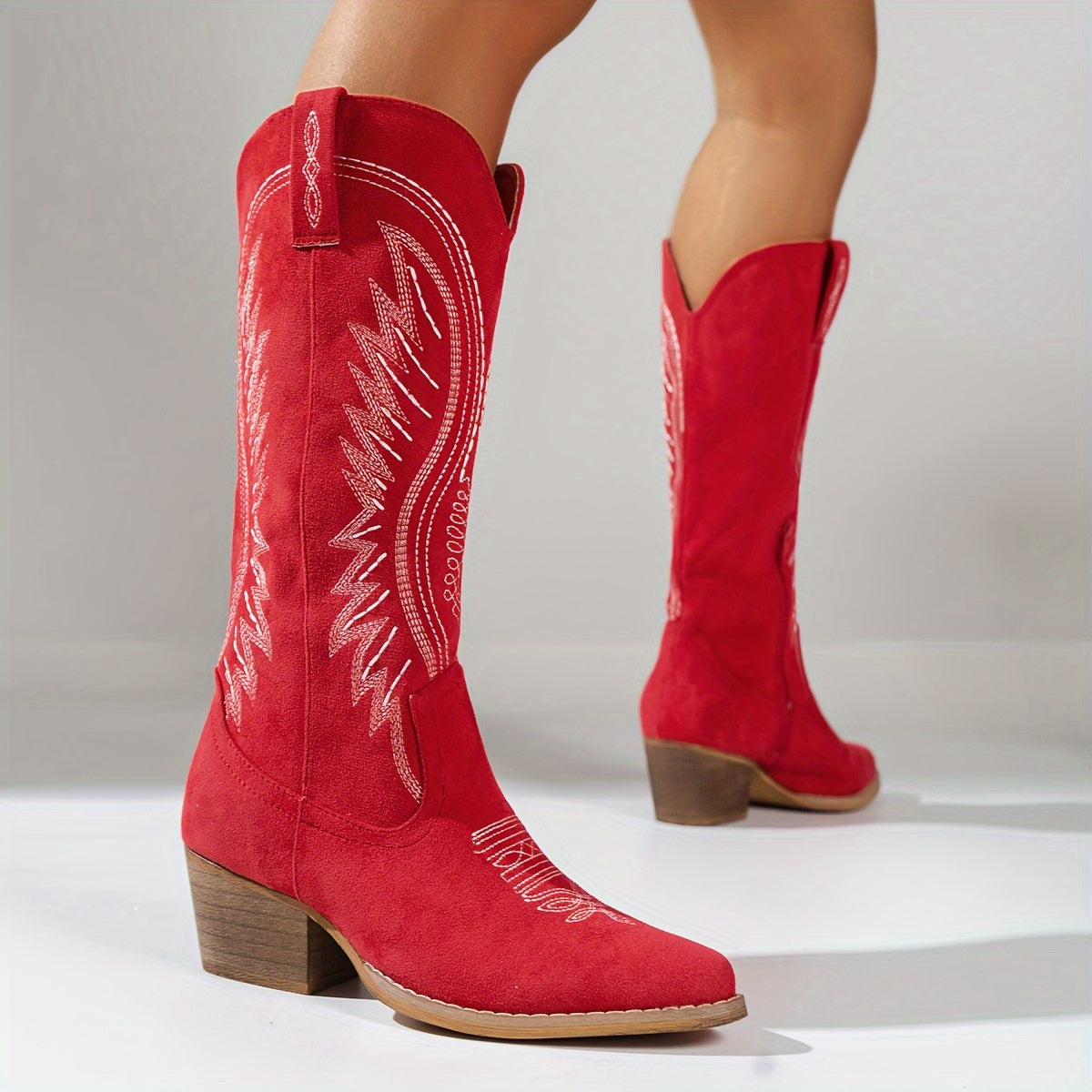 Western Laarzen Dames Cowboystijl Blokhak Stikseldetail Bordeaux Kameel Zwart Comfortabel Dagelijks Gebruik | Sansoti