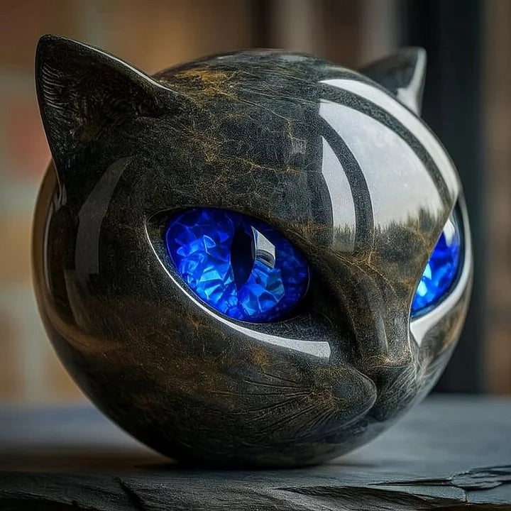 Decoratieve Kattenkop Sculptuur – Glanzende Afwerking met Hypnotiserende Ogen | Sansoti