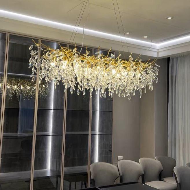Lustre en cristal au design de branches avec éclairage LED G9, à intensité variable, pour salle à manger et salon, éclairage d'ambiance | Sansoti