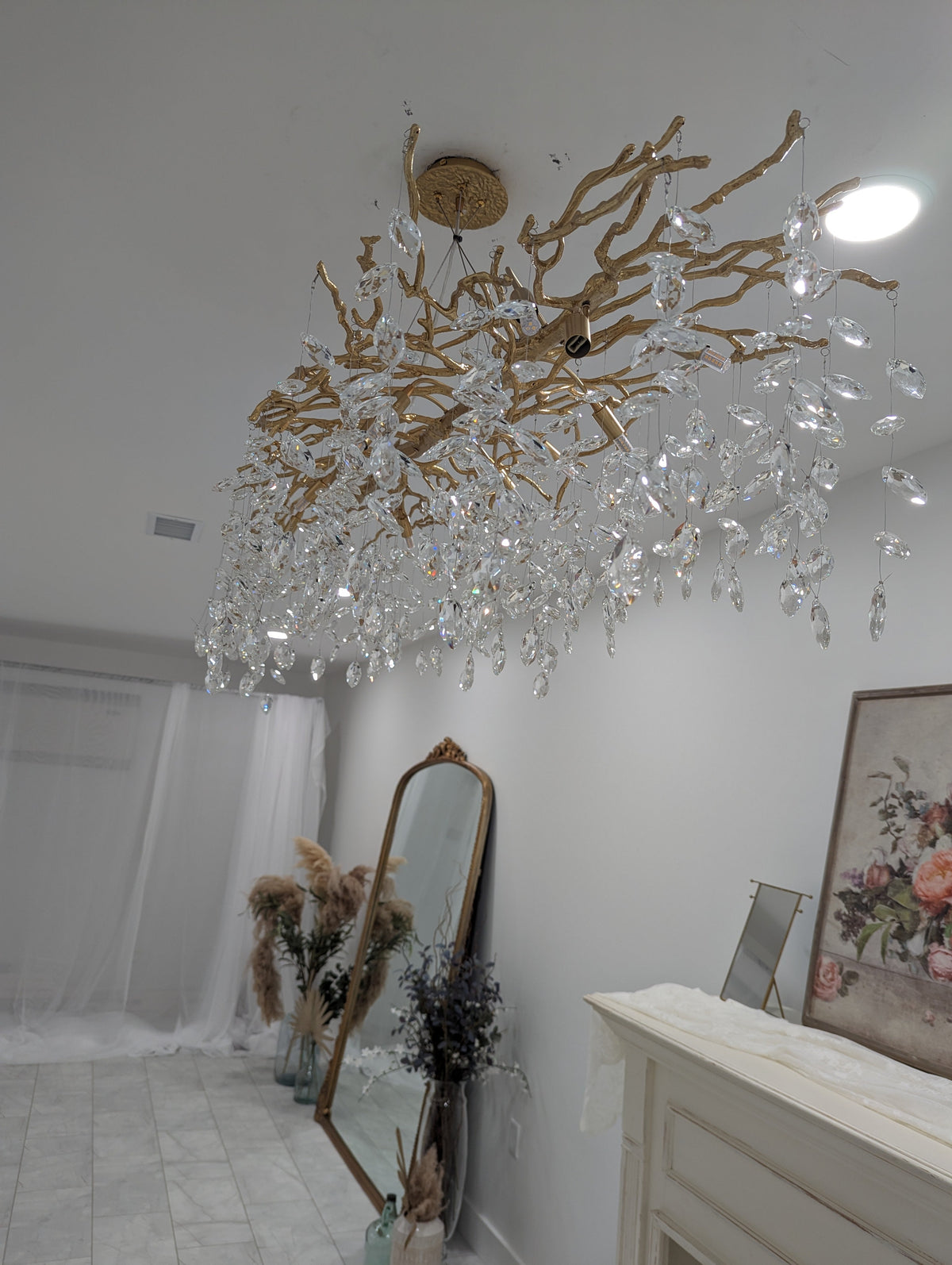 Lustre en cristal au design de branches avec éclairage LED G9, à intensité variable, pour salle à manger et salon, éclairage d'ambiance | Sansoti