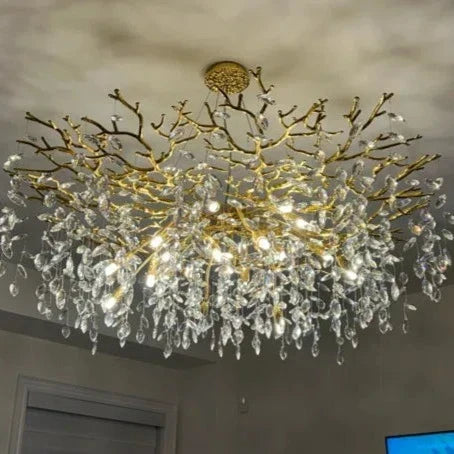 Lustre en cristal au design de branches avec éclairage LED G9, à intensité variable, pour salle à manger et salon, éclairage d'ambiance | Sansoti