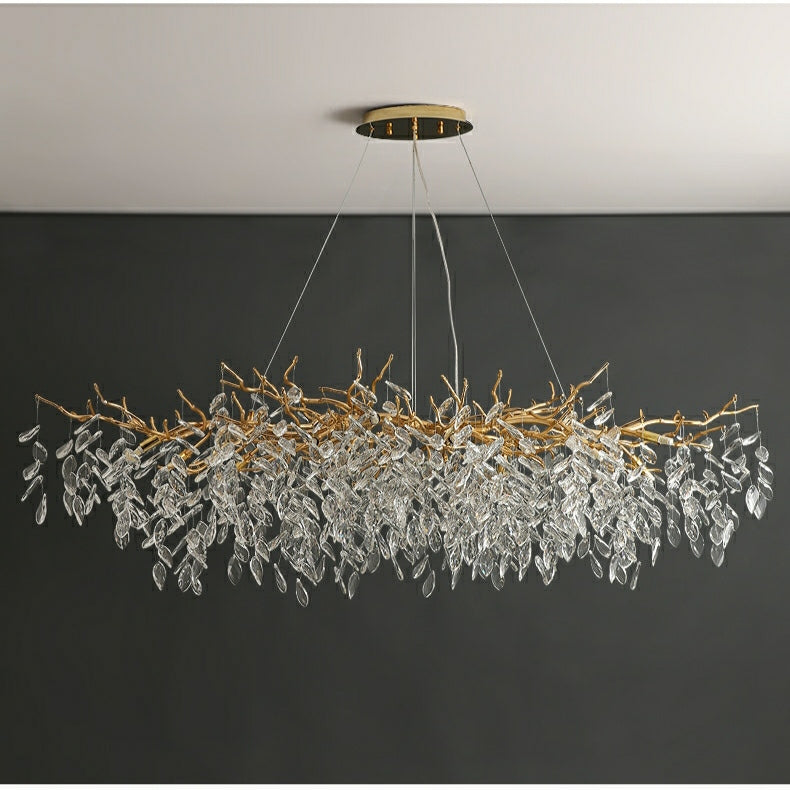 Lustre en cristal au design de branches avec éclairage LED G9, à intensité variable, pour salle à manger et salon, éclairage d'ambiance | Sansoti