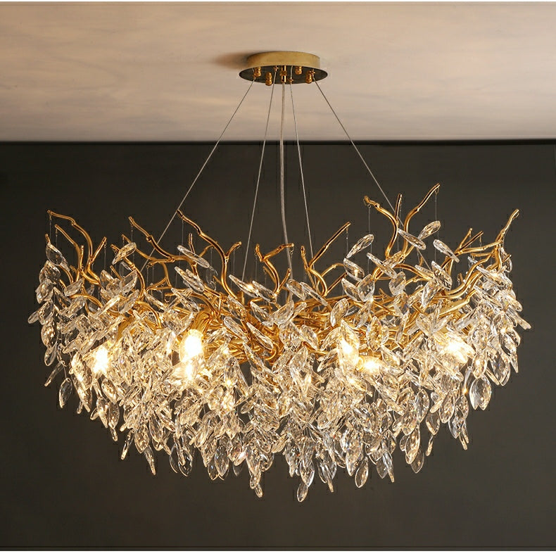 Lustre en cristal au design de branches avec éclairage LED G9, à intensité variable, pour salle à manger et salon, éclairage d'ambiance | Sansoti