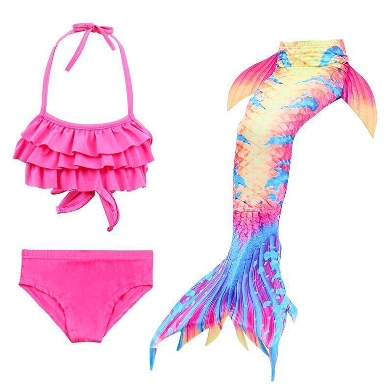 Meerjungfrauen-Schwimmset für Mädchen, 3-teilig, mit Schwanz, Top und Höschen, Schwimmbad, Strand, Kostüm für Verkleidungspartys, Fantasie | Sansoti