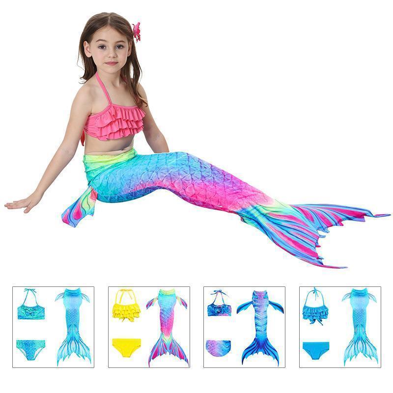 Meerjungfrauen-Schwimmset für Mädchen, 3-teilig, mit Schwanz, Top und Höschen, Schwimmbad, Strand, Kostüm für Verkleidungspartys, Fantasie | Sansoti