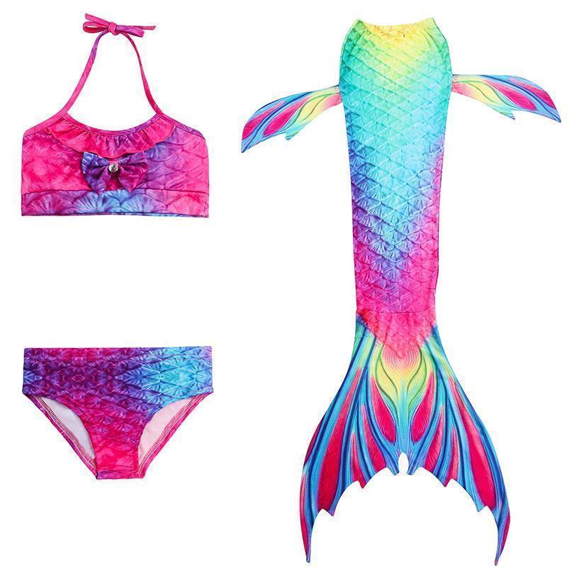 Meerjungfrauen-Schwimmset für Mädchen, 3-teilig, mit Schwanz, Top und Höschen, Schwimmbad, Strand, Kostüm für Verkleidungspartys, Fantasie | Sansoti
