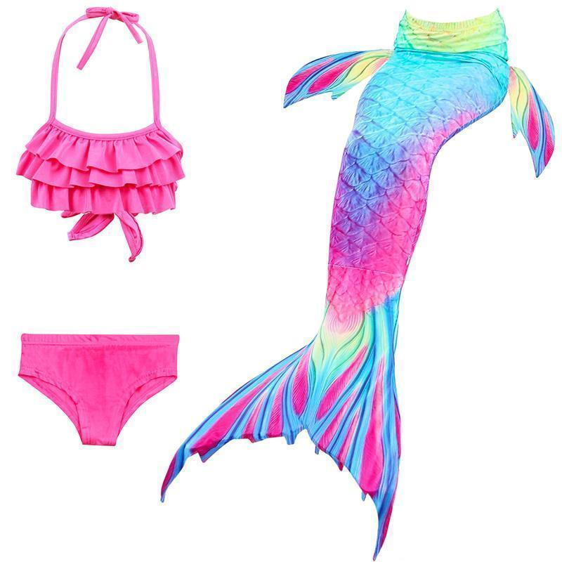 Meerjungfrauen-Schwimmset für Mädchen, 3-teilig, mit Schwanz, Top und Höschen, Schwimmbad, Strand, Kostüm für Verkleidungspartys, Fantasie | Sansoti