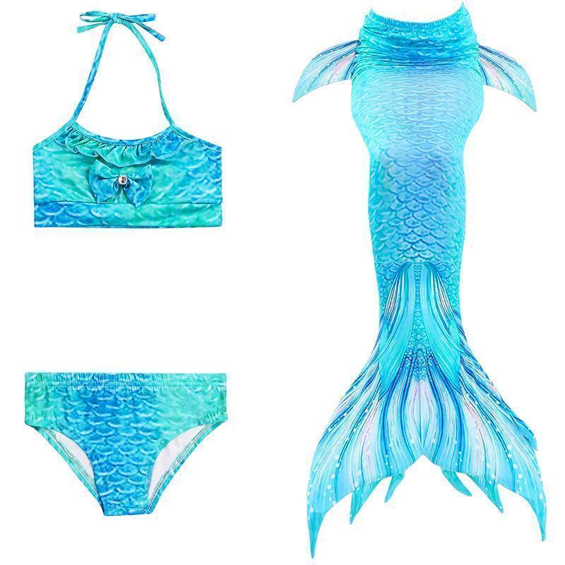 Meerjungfrauen-Schwimmset für Mädchen, 3-teilig, mit Schwanz, Top und Höschen, Schwimmbad, Strand, Kostüm für Verkleidungspartys, Fantasie | Sansoti
