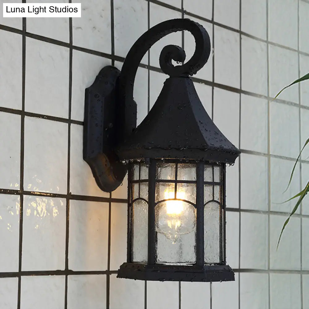 Buitenwandlamp Zwart Brons Gestructureerd Glas Lantaarn Stijl Klassieke Tuinverlichting LED E27 Buiten | Sansoti