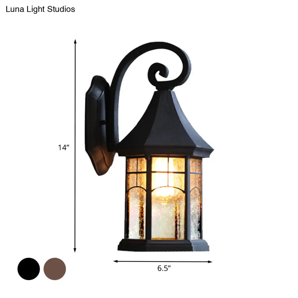 Buitenwandlamp Zwart Brons Gestructureerd Glas Lantaarn Stijl Klassieke Tuinverlichting LED E27 Buiten | Sansoti