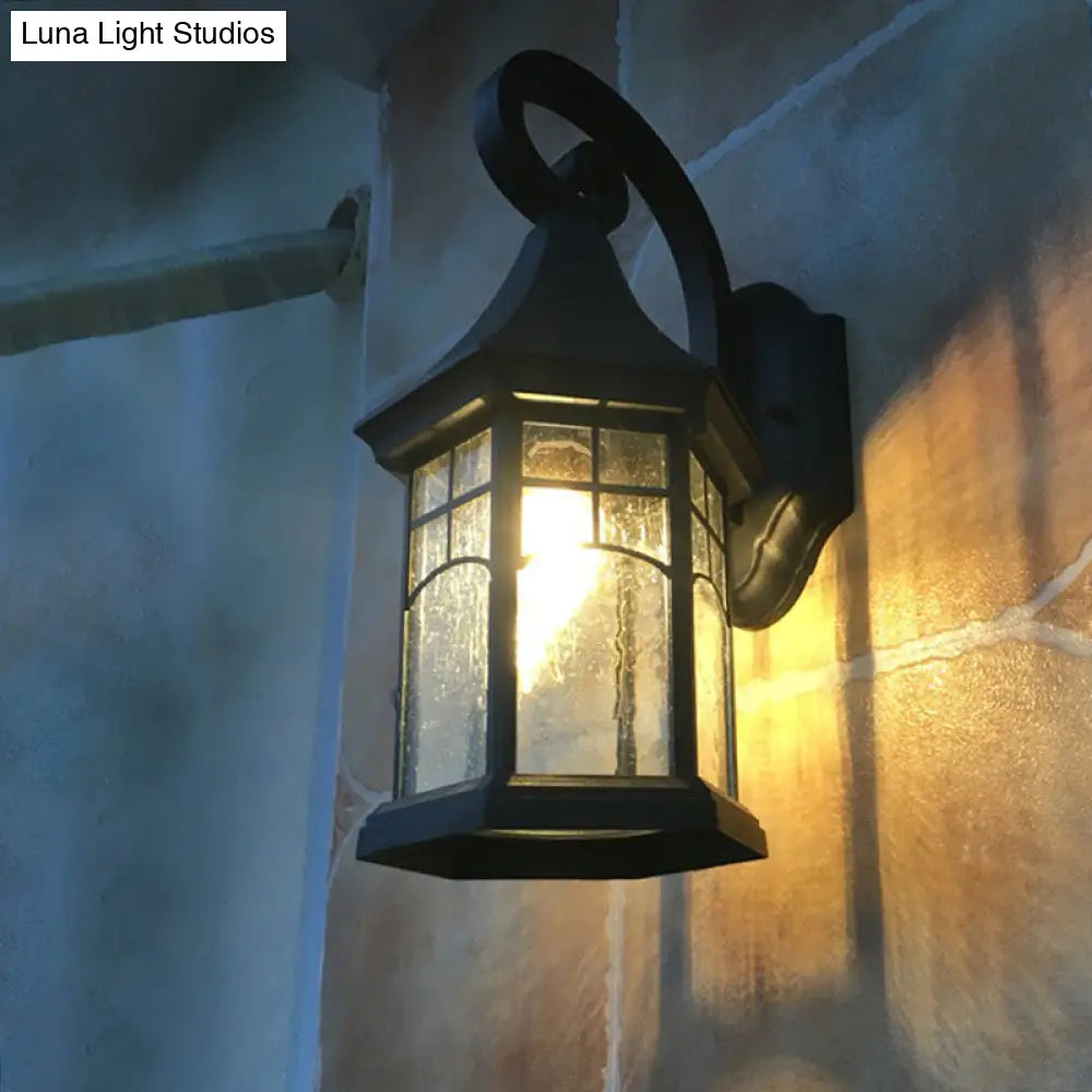 Buitenwandlamp Zwart Brons Gestructureerd Glas Lantaarn Stijl Klassieke Tuinverlichting LED E27 Buiten | Sansoti