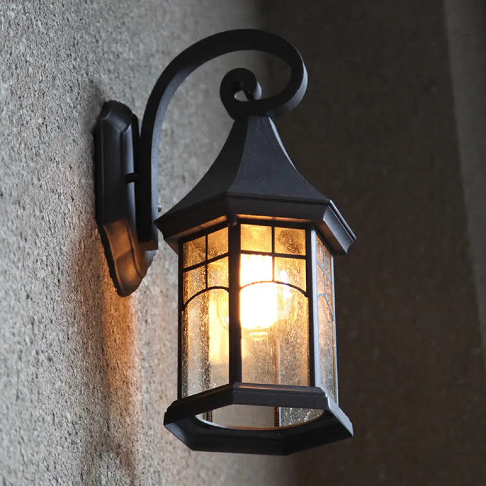 Buitenwandlamp Zwart Brons Gestructureerd Glas Lantaarn Stijl Klassieke Tuinverlichting LED E27 Buiten | Sansoti