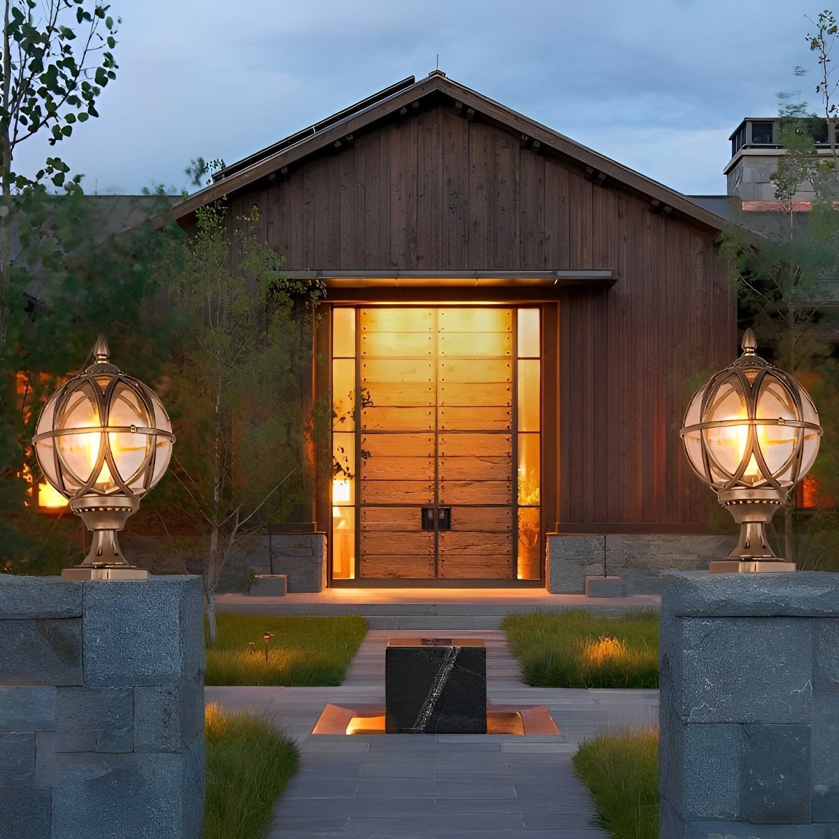 Outdoor Globe Lamp Glass Weather-Resistant Garden Lighting Hardwired E27 Aluminum Rustic for Fence Patio | Sansoti