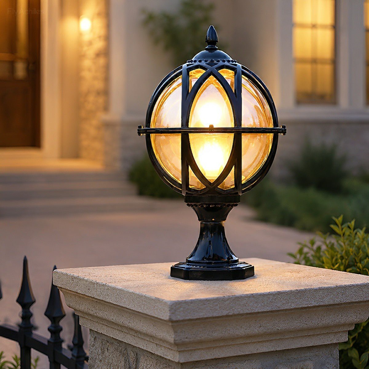 Outdoor Globe Lamp Glass Weather-Resistant Garden Lighting Hardwired E27 Aluminum Rustic for Fence Patio | Sansoti