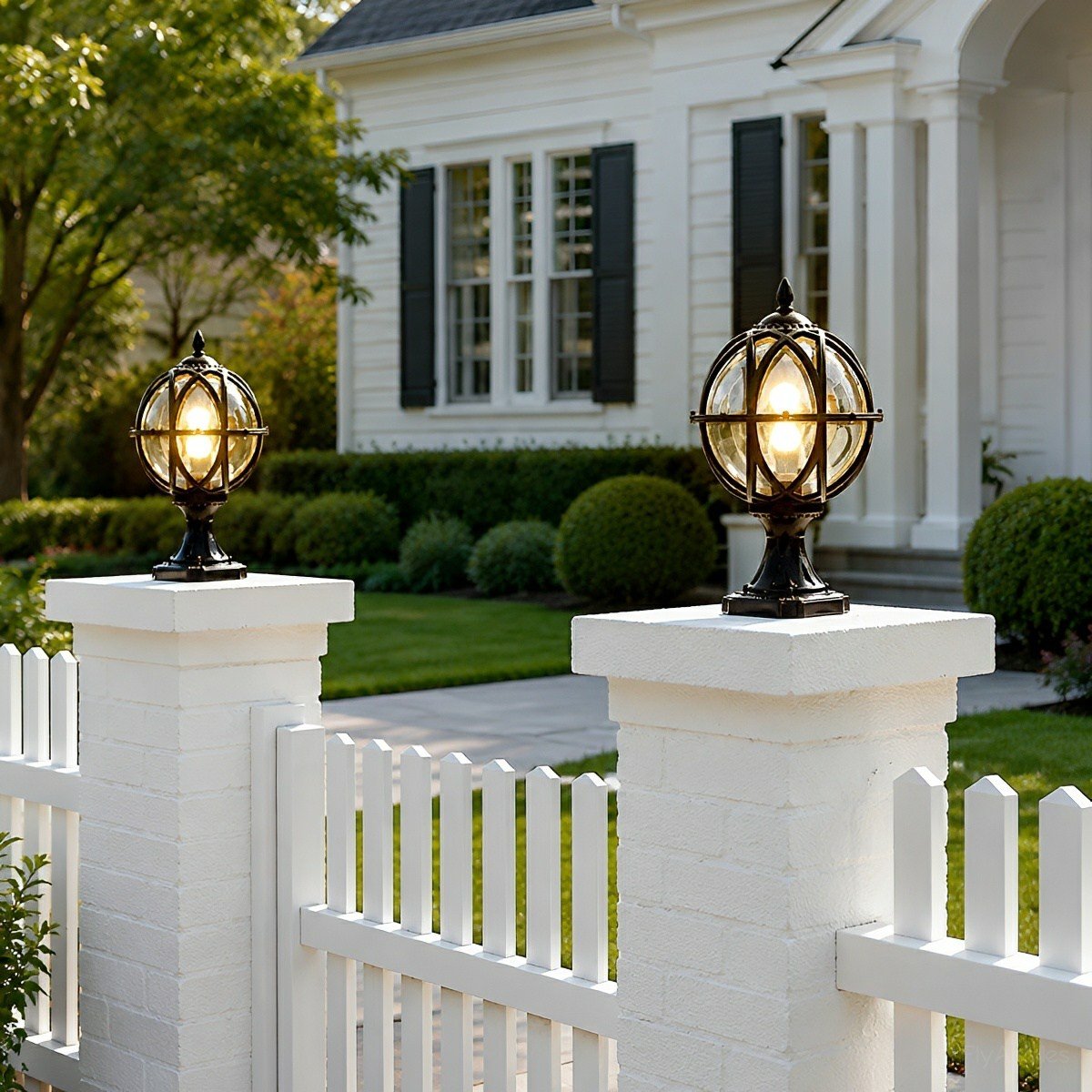 Outdoor Globe Lamp Glass Weather-Resistant Garden Lighting Hardwired E27 Aluminum Rustic for Fence Patio | Sansoti