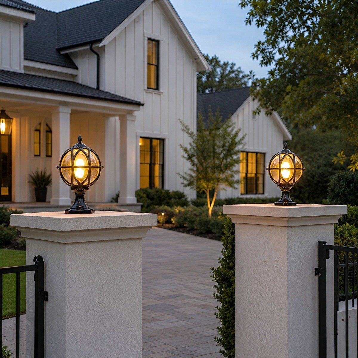 Outdoor Globe Lamp Glass Weather-Resistant Garden Lighting Hardwired E27 Aluminum Rustic for Fence Patio | Sansoti