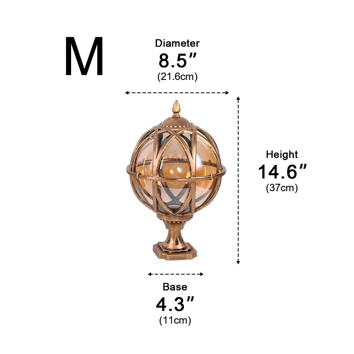 Outdoor Globe Lamp Glass Weather-Resistant Garden Lighting Hardwired E27 Aluminum Rustic for Fence Patio | Sansoti