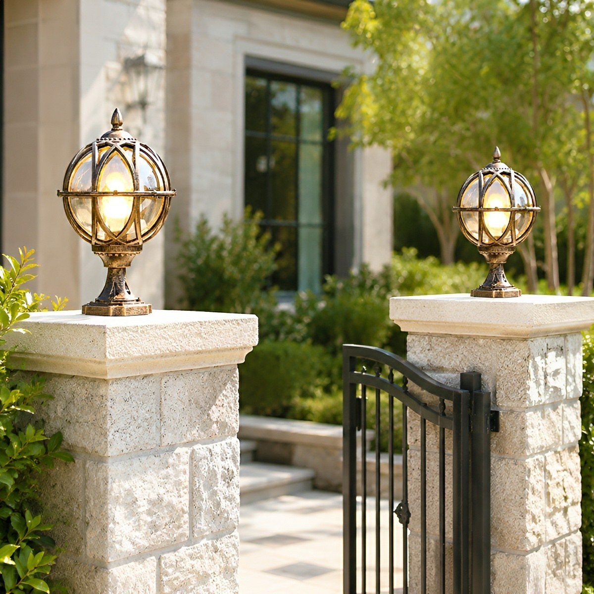 Outdoor Globe Lamp Glass Weather-Resistant Garden Lighting Hardwired E27 Aluminum Rustic for Fence Patio | Sansoti