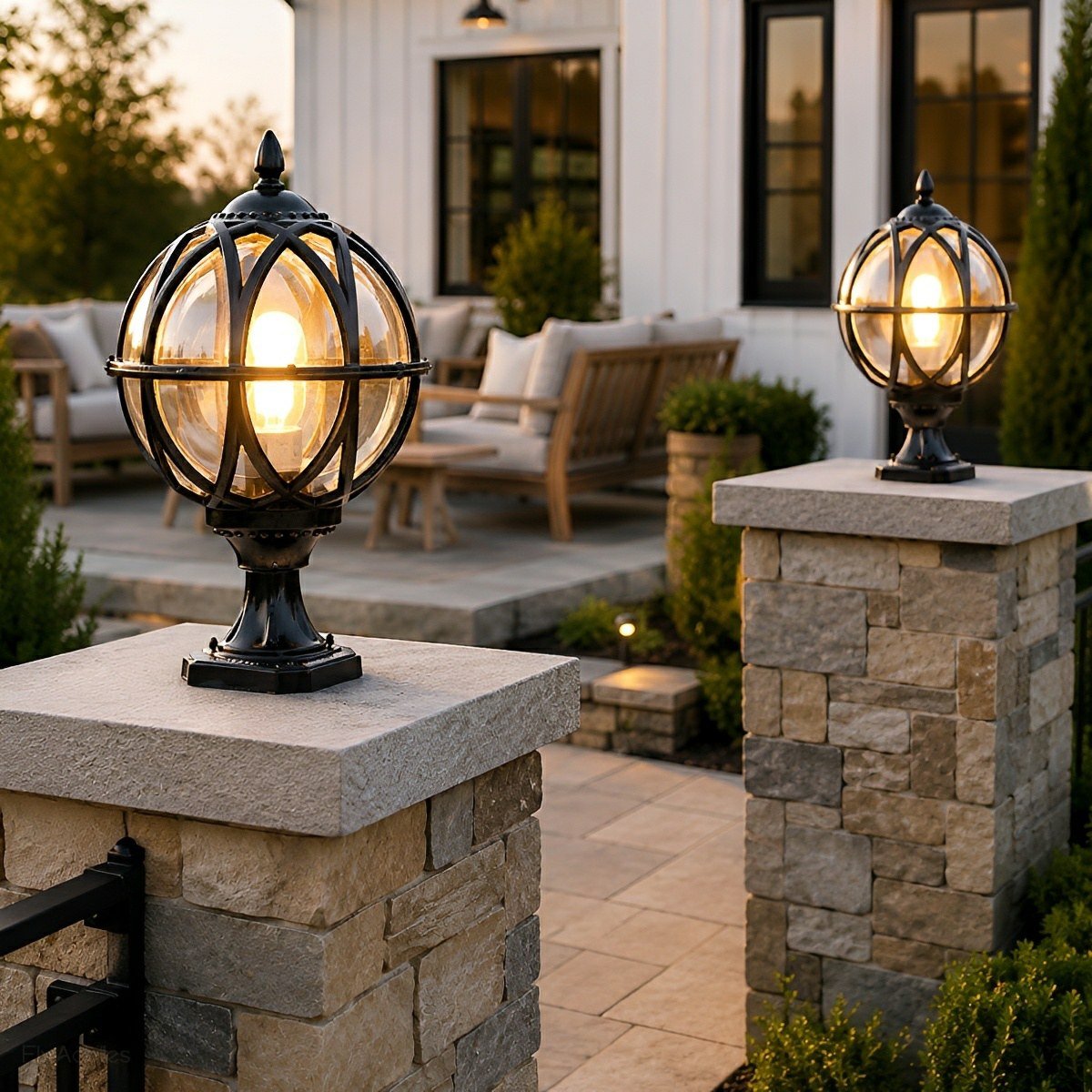 Outdoor Globe Lamp Glass Weather-Resistant Garden Lighting Hardwired E27 Aluminum Rustic for Fence Patio | Sansoti
