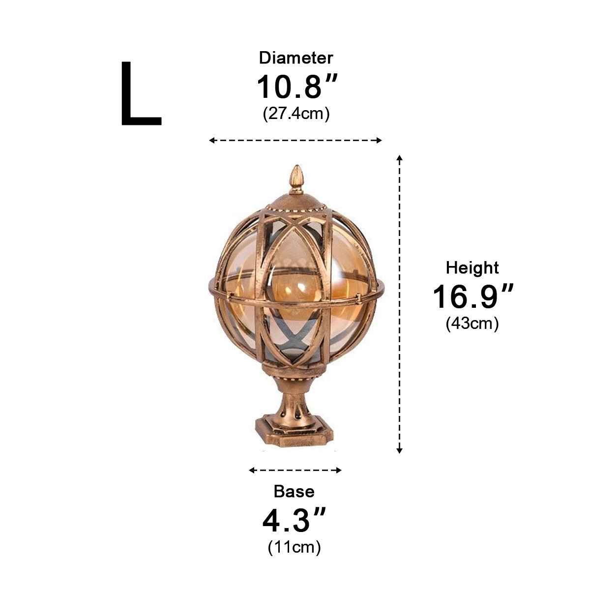 Outdoor Globe Lamp Glass Weather-Resistant Garden Lighting Hardwired E27 Aluminum Rustic for Fence Patio | Sansoti