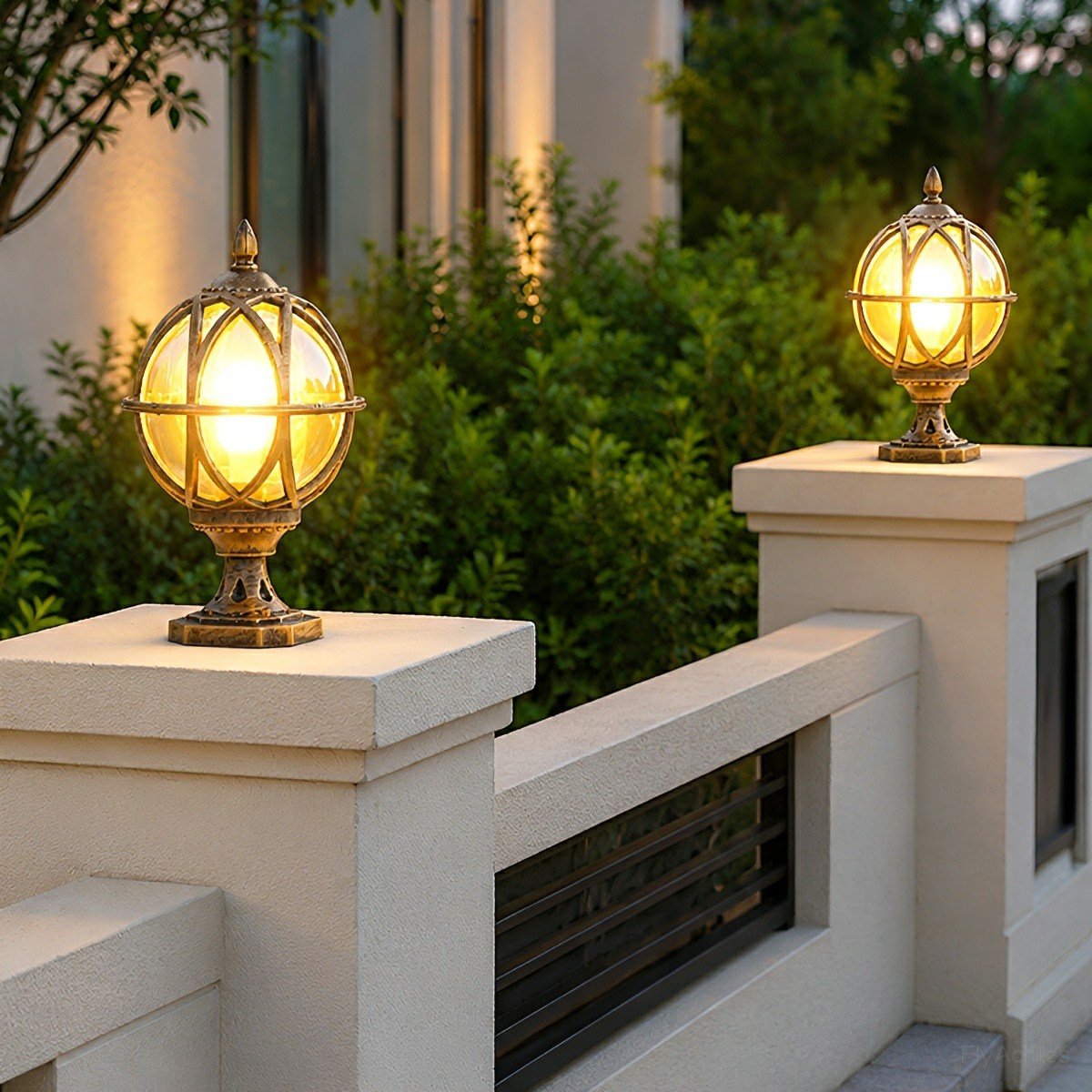 Outdoor Globe Lamp Glass Weather-Resistant Garden Lighting Hardwired E27 Aluminum Rustic for Fence Patio | Sansoti